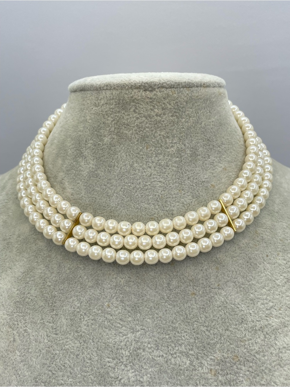 Christina Collection Triple Strand Faux Pearl Choker Necklace Vintage Classic